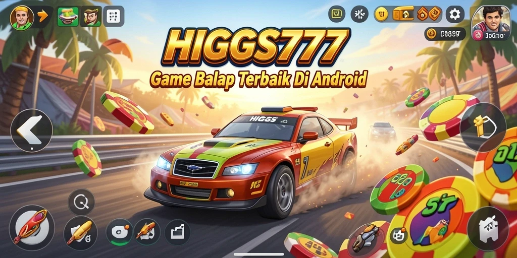Tampilan gameplay HIGGS777 saat balapan di trek menantang.