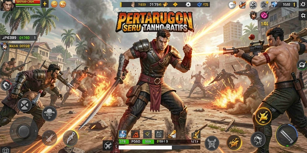 Screenshot gameplay dari JP6789 menampilkan pertarungan epik antar karakter.