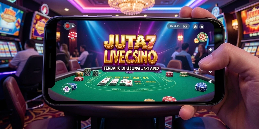Screenshot utama JUTA7 menampilkan dealer profesional dan interaksi penggunanya dalam permainan Live Casino.