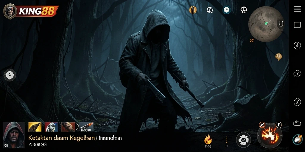 Tampilan gameplay KING88 yang menegangkan di dunia kegelapan.