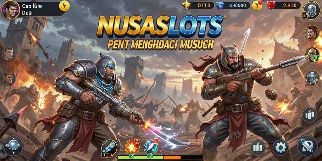 Tampilan menarik dari gameplay tower defense NUSASLOTS dengan berbagai menara dan musuh.