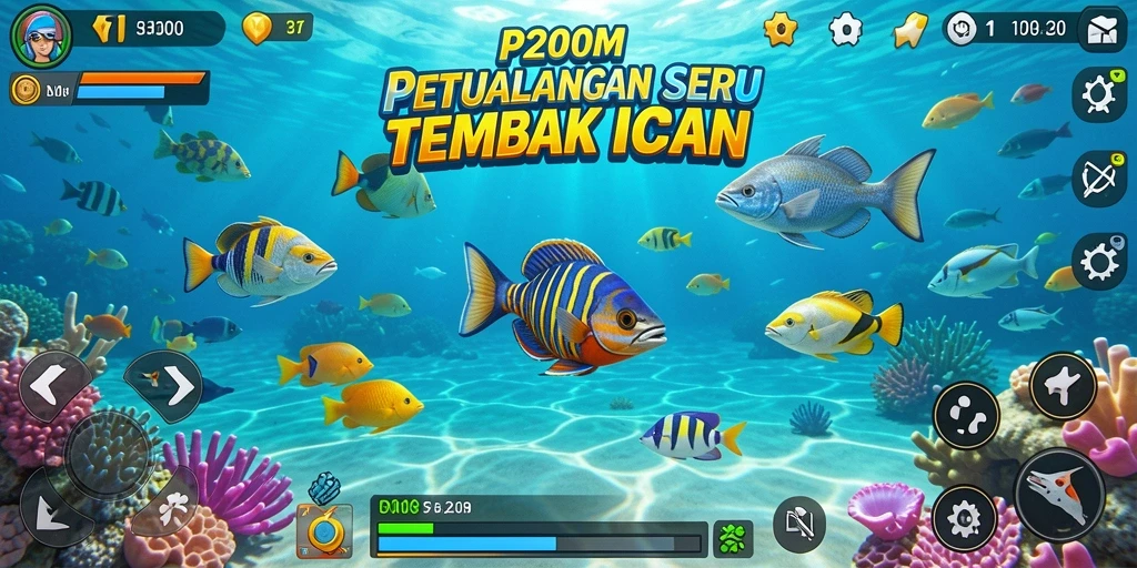 Tangkapan layar P200M menampilkan gameplay menembak ikan yang intens.