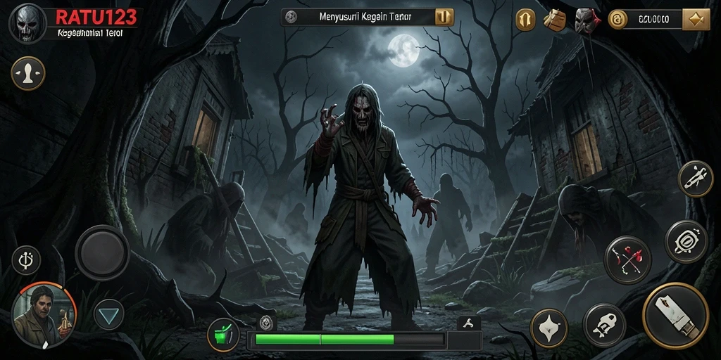 Screenshot gameplay yang menampilkan suasana mencekam RATU123.