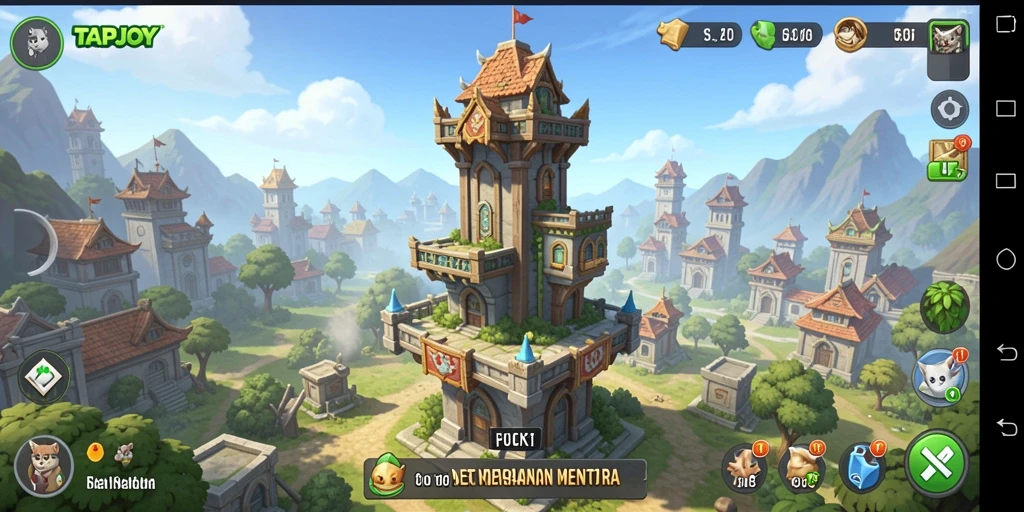 Gameplay seru dalam TAPJOY saat mempertahankan menara.
